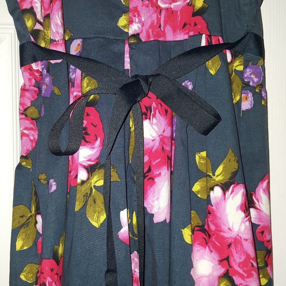 Navy Pink Rose Summer Cocktail Dress - Size 9 - Medium - Picture 4 of 12